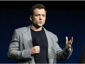 File-This April 4, 2019, file photo shows Taron Egerton, who plays singer Elton John in the upcoming film "Rocketman," discussing the film during the Paramount Pictures presentation at CinemaCon 2019, the official convention of the National Association of Theatre Owners (NATO) at Caesars Palace, in Las Vegas. The biopic will premiere at the Cannes Film Festival next month. "Rocketman" will screen May 16 at the French Riviera festival, two weeks before it's to be released in the United States.  Paramount Pictures on Tuesday, April 16, 2019, confirmed the premiere, which Variety first reported.