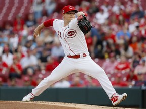 Cincinnati Reds starting pitcher Sonny Gray throws in the first inning of a baseball game against the Atlanta Braves, Tuesday, April 23, 2019, in Cincinnati.