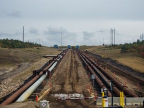 Pipelines are seen during a grand opening event for the Suncor Fort Hills oilsands extraction site near Fort McKay, Alberta on Monday, Sept. 10, 2018.