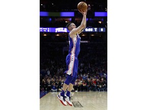 Philadelphia 76ers' JJ Redick shoots a three point shot during the first half in Game 2 of a first-round NBA basketball playoff series against the Brooklyn Nets, Monday, April 15, 2019, in Philadelphia.