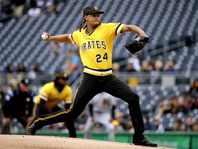 Pittsburgh Pirates starting pitcher Chris Archer delivers in the first inning of a baseball game against the San Francisco Giants in Pittsburgh, Sunday, April 21, 2019.