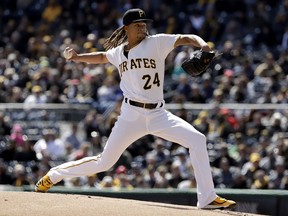 Pittsburgh Pirates' Chris Archer delivers in the first inning of a baseball game against the St. Louis Cardinals in Pittsburgh, Monday, April 1, 2019.