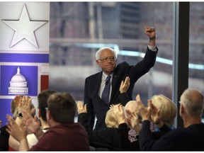 U.S. Sen. Bernie Sanders is greeted by audience members before a Fox News town-hall style event, Monday, April 15, 2019, in Bethlehem, Pa.