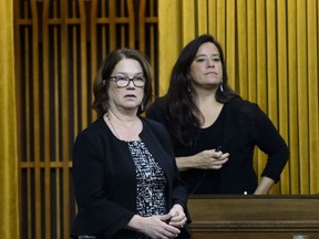 Independent MPs Jane Philpott and Jody Wilson-Raybould vote in the House of Commons on Parliament Hill in Ottawa on Tuesday, April 9, 2019.