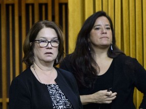 Independent MPs Jane Philpott and Jody Wilson-Raybould vote in the House of Commons on Parliament Hill in Ottawa on Tuesday, April 9, 2019.