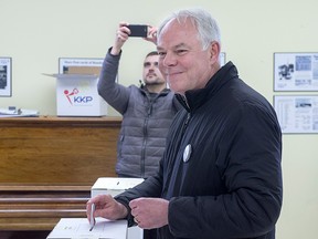 Peter Bevan-Baker, leader of the P.E.I. Green party, votes in Bonshaw, P.E.I., on April 23, 2019. The Green party came second in the provincial election.