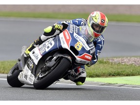 FILE - In this July 17, 2016 file photo, Hector Barbera from Spain goes through a curve during the MotoGP race on the Sachsenring in Hohenstein-Ernstthal, Germany. Former MotoGP rider Hector Barbera complained that his team didn't have enough money to give him a new engine for the Sunday April 7, 2019 World Supersport race at the Motorland circuit in Aragon, Spain and then the team reported Sunday morning that Barbera's bike went missing from the garage. The police was called and an investigation is underway with team owner Imre Toth implying that Hector might have been involved in the bike's disappearance.