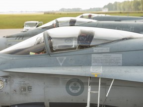 CF-18 Canadian fighter jet's on the tarmac and ready for action at the NATO airbase in the city of Siauliai, the home of the NATO Baltic Air Policing mission in  Lithuania  on Monday September 1, 2014.