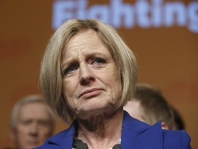 Alberta NDP Leader Rachel Notley delivers a concession speech after losing the provincial election on April 16, 2019.