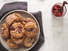 Roasted strawberry oat muffins