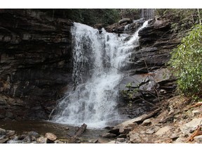 This photo shows one of the waterfalls at Glen Onoko in Jim Thorpe, Pa., Tuesday, April 16, 2019. The Pennsylvania Game Commission plans to close the popular Glen Onoko falls trail to the public over safety concerns, sparking outrage from outdoors enthusiasts.