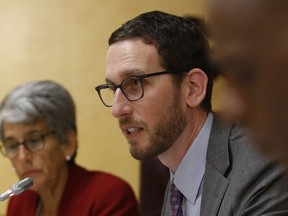 California state Sen. Scott Wiener, D-San Francisco speaks at a Senate Public Safety Committee hearing Tuesday, April 23, 2019, in Sacramento, Calif. Wiener's controversial proposal to increase housing near transportation and job hubs faces a key test Wednesday, April 24, 2019, as California lawmakers search for solutions to the state's housing affordability crisis.