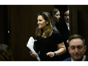 Foreign Affairs Minister Chrystia Freeland appears as a witness at a Senate Committee on Foreign Affairs and International Trade at the Senate of Canada Building in Ottawa on Tuesday, April 9, 2019. Canada has added 43 additional people to its list of sanctions against those it says are cronies of Venezuelan President Nicolas Maduro.