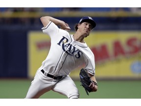 Tampa Bay Rays starting pitcher Tyler Glasnow delivers to a Baltimore Orioles batter during the first inning of a baseball game Tuesday, April 16, 2019, in St. Petersburg, Fla.