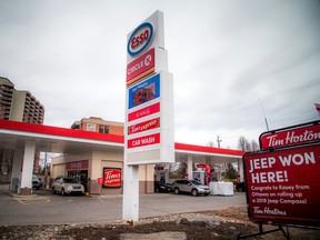 Daily photo of ESSO station at the corner of Baseline Rd and Pinecrest Rd showing the daily flux in prices. Photo taken Sunday April 14, 2019.