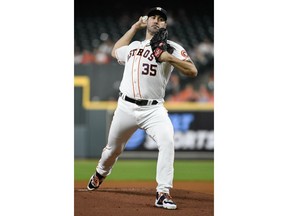 Houston Astros starting pitcher Justin Verlander delivers during the first inning of a baseball game against the Minnesota Twins, Wednesday, April 24, 2019, in Houston.