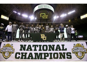 Baylor players are welcomed home inside the Ferrell Center, Monday, April 8, 2019, in Waco, Texas, as the NCAA Division I Women's basketball champions.