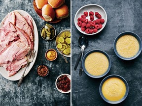 Easy maple-mustard ham, left, and lemon custards