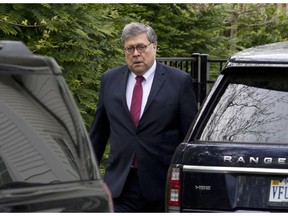 Attorney General William Barr leaves his home in McLean, Va., on Monday, April 15, 2019. Barr told Congress last week he expects to release his redacted version of special counsel Robert Mueller's Trump-Russia investigation report "within a week."