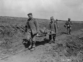 Bringing in the wounded at Vimy Ridge in April 1917.
