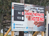 A sign regarding a referendum question on electoral reform in the Prince Edward Island provincial election is displayed in Charlottetown.