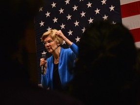 Democratic presidential candidate Sen. Elizabeth Warren, D-Mass. visits Keene State College during a campaign visit on Saturday, April 20, 2019 in Keene, N.H.  Warren told the audience that she has pressed Congress to take up articles of impeachment against President Donald Trump.