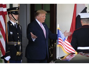 President Donald Trump welcomes visiting Egyptian President Abdel Fattah el-Sisi to the White House in Washington, Tuesday, April 9, 2019.