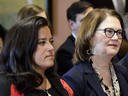 Liberal MPs Jody Wilson-Raybould and Jane Philpott take part in a cabinet shuffle at Rideau Hall in Ottawa on Jan. 14, 2019.