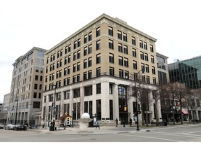 Foxconn Technology Group announced Friday, April 12, 2019, that it will soon buy a six-story office building, center, at 1 W. Main St. on the Capitol square in Madison, Wis. It will serve as one of the company's statewide "innovation centers" and link the Taiwanese electronics firm to UW-Madison.