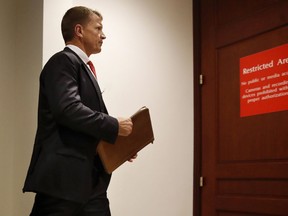 FILE - In this Nov. 30, 2017 file photo, Blackwater founder Erik Prince arrives for a closed meeting with members of the House Intelligence Committee on Capitol Hill in Washington.