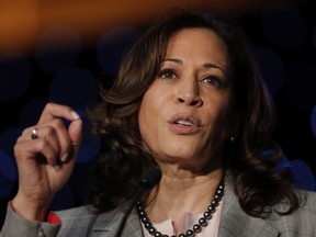 FILE - In this April 19, 2019, photo, Democratic presidential Candidate Sen. Kamala Harris, D-Calif., speaks at the Alpha Kappa Alpha Sorority South Central Regional Conference in New Orleans.