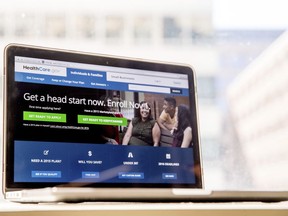 FILE - In this Oct. 6, 2015, file photo, the HealthCare.gov website, where people can buy health insurance, is displayed on a laptop screen in Washington. A new poll finds that Americans are giving Democrats a clear advantage on health care as the 2020 presidential campaign gears up.