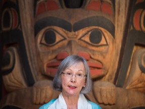 Marion Buller, Chief Commissioner of the National Inquiry into Missing and Murdered Indigenous Women and Girls, speaks during a news conference at Haida House at the Museum of Anthropology, in Vancouver on Thursday, July 6, 2017.