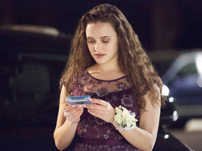 Katherine Langford in a scene from the series, 13 Reasons Why, about a teenager who commits suicide.