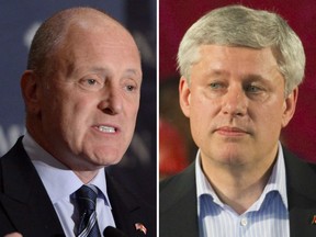 An illustration with Bruce Heyman (L) and Stephen Harper (R).