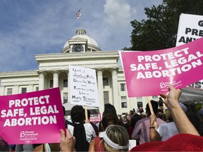 Protestors participate in a rally against one of the nation's most restrictive bans on abortions on May 19, 2019 in Montgomery, Alabama.