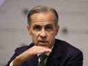 Mark Carney, governor of the Bank of England, gestures during an Inflation Report press conference at the Bank of England in London on  May 2, 2019. 