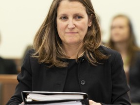 Foreign Affairs Minister Chrystia Freeland waits to appear before the Standing Committee on Foreign Affairs and International Development in Ottawa, Tuesday May 28, 2019.