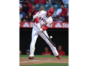 Los Angeles Angels' Shohei Ohtani, of Japan, swings for strike three during the first inning of the team's baseball game against the Kansas City Royals on Friday, May 17, 2019, in Anaheim, Calif. Ohtani struck out on the at-bat.