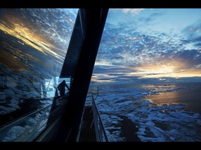 The Finnish icebreaker MSV Nordica traverses the Northwest Passage in the Canadian Arctic Archipelago on July 21, 2017.