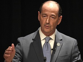 In this Wednesday, April 24, 2019 photo, Democratic candidate for Kentucky governor, state Rep. Rocky Adkins, D-Sandy Hook, responds during a debate at Transylvania University in Lexington, Ky. The three leading Kentucky Democrats on the May primary ballot agree their state badly needs a new chief executive.