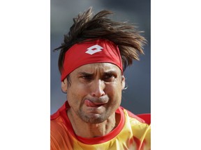 David Ferrer, from Spain, during the Madrid Open tennis match against returns Roberto Bautista, from Spain, in Madrid, Tuesday, May 7, 2019.