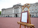 A notice placed on an easel in the forecourt of Buckingham Palace to formally announce the birth of a baby boy to Prince Harry and Meghan, the Duchess of Sussex, in London, May 6, 2019.