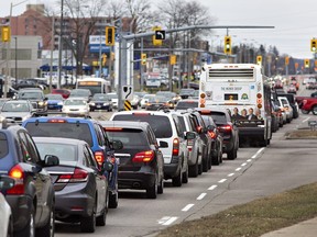 Traffic at one of the busiest intersections in Brantford, Ontario, on Dec. 22, 2018.