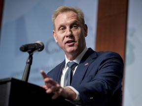 FILE - In this March 20, 2019 file photo, Acting Defense Secretary Patrick Shanahan speaks at the Center for Strategic and International Studies in Washington. Shanahan is set to deliver the commencement address to the 2019 graduating class of the U.S. Naval Academy. The former Boeing executive will speak Friday, May 24, 2019, at the Navy-Marine Corps Memorial Stadium in Annapolis.