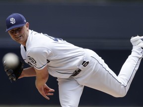 San Diego Padres starting pitcher Eric Lauer works against an Arizona Diamondbacks batter during the first inning of a baseball game Wednesday, May 22, 2019, in San Diego.