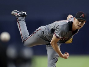 Arizona Diamondbacks starting pitcher Luke Weaver works against a San Diego Padres batter during the first inning of a baseball game Monday, May 20, 2019, in San Diego.