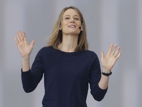 Google's Stephanie Cuthbertson speaks during the keynote address of the Google I/O conference in Mountain View, Calif., Tuesday, May 7, 2019.