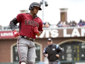 Arizona Diamondbacks' Ketel Marte rounds the bases after hitting a solo home run against the San Francisco Giants during the first inning of a baseball game in San Francisco, Sunday, May 26, 2019.