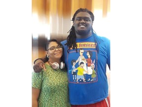 In this undated photo provided by Joanne Atkins-Ingram, is of her and her son Braeden Bradforth. A Kansas community college, Garden City Community College, has agreed under mounting pressure to an independent investigation into the heatstroke death of football player Bradforth last year who collapsed after the first day of conditioning practice. Trustees for the college voted Tuesday evening to authorize the outside probe into the death of the 19-year-old Bradforth of Neptune, New Jersey. He was found unconscious outside his dorm room on Aug. 1 after the practice and died later that night at a hospital. (Courtesy Joanne Atkins-Ingram via AP)